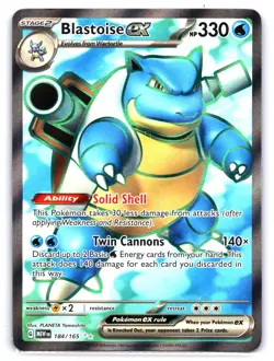 Blastoise ex 184/165 Sv: Scarlet & Violet 151 Holo Pokemon Card Full Art Water - Image 1