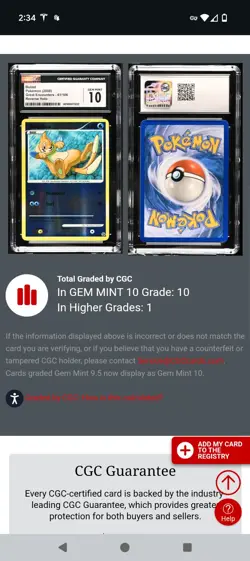 (Pop 10) CGC 10 GEM MINT Pokemon Great Encounters Reverse Holo Buizel 61/106 - Image 4