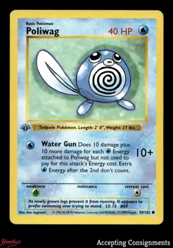 1999 Pokemon Base 1st Edition Shadowless #59 Poliwag (LP) - Image 1