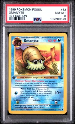 PSA 8 NM/MT 1999 POKEMON FOSSIL 52 OMANYTE 1ST EDITION ENGLISH - Image 1