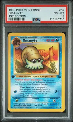 PSA 8 NM/MT 1999 POKEMON FOSSIL 52 OMANYTE 1ST EDITION ENGLISH - Image 3
