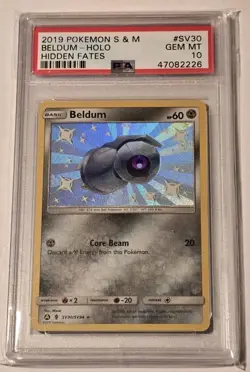 2019 Pokemon Sun & Moon Hidden Fates Beldum Holo #SV30 Shiny Vault PSA 10 - Image 1