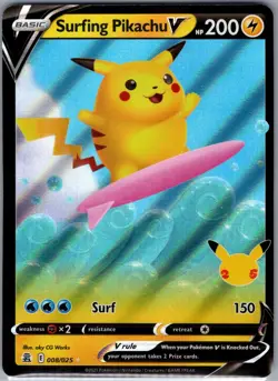 Surfing Pikachu V 008/025 Celebrations - Pokemon Card - NM - Image 1