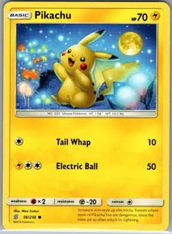 Pikachu 56/236 Non Holo SM - Unified Minds - Pokemon Card - NM - Image 1