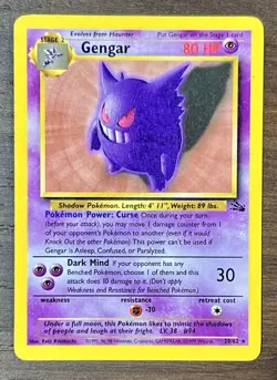 Gengar 20/62 Normal Unlimited Fossil Set Pokemon Card TCG - Lightly Played - Image 1