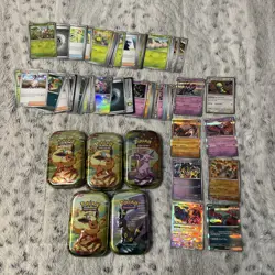 Pokemon Prismatic Evolutions Lot Empty Tins And Cards ( Rare And Other Base) - Image 1