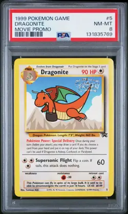 1999 POKEMON GAME MOVIE MOVIE PROMO #5 DRAGONITE PSA 8 - Image 1