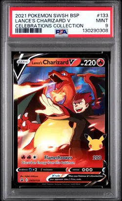 2021 POKEMON SWSH BLACK STAR PROMO CELEBRATIONS COLL LANCE'S CHARIZARD V PSA 9 - Image 1