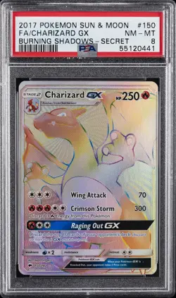 2017 POKEMON SUN & MOON BURNING SHADOWS SECRET #150 FULL ART/CHARIZARD GX PSA 8 - Image 1