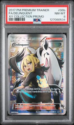 2017 POKEMON PREMIUM TRAINER XY COLL PROMO #98B FULL ART/DELINQUENT PSA 8 - Image 1
