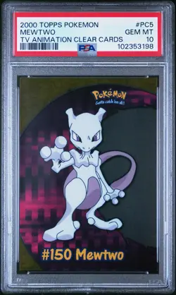 2000 TOPPS POKEMON TV ANIMATION CLEAR CARDS #PC5 MEWTWO PSA 10 - Image 1