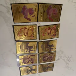 Set of 10/ 5 with doubles Pokemon mew meowth mewtwo Gold Foil Fan Art Cards - Image 1