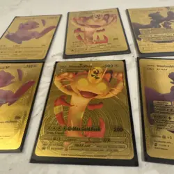 Set of 10/ 5 with doubles Pokemon mew meowth mewtwo Gold Foil Fan Art Cards - Image 3