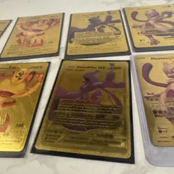 Set of 10/ 5 with doubles Pokemon mew meowth mewtwo Gold Foil Fan Art Cards - Image 4