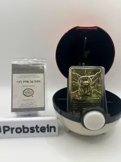 Pokemon Special Ed 23 Karat Gold Plated Card #25 Pikachu W/ Pokeball Display COA - Image 1