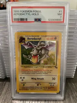 Pokemon TCG Aerodactyl Fossil Holo Rare Card 1/62 PSA 7 NM - Image 1
