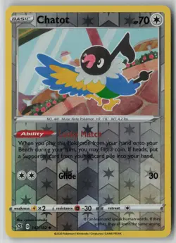 Chatot 142/192 Pokemon Rebel Clash Reverse Holo Card Near Mint (NM) 1 - Image 1