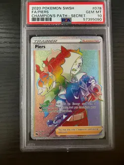 PSA 10 GEM MINT Piers 078/073 Champion's Path RAINBOW RARE Pokemon Card - Image 1