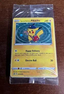 Special Delivery Pikachu SWSH074 Promo Pokemon Card - Sealed Holo Swirl - Image 4
