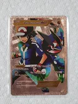 Ash Ketchum Vmax HP 50,000,000 Weakness NONE Rose Gold Foil Fan Art Pokemon - Image 1