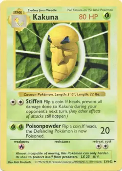 Kakuna 33/102 SHADOWLESS Base Set Pokemon TCG WOTC Vintage VLP Card Length Error - Image 1