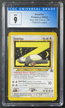 SNORLAX CGC 9 2002 POKEMON BLACK STAR PROMO #49 POKEMON LEAGUE 238 - Image 1