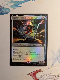 MTG Prerelease FOIL SPIDER-WOMAN, STUNNING SAVIOR Spider-Man Rare PROMO - Image 1