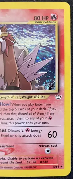 Entei 6/64 Holo Rare 1st Edition Neo Revelation Pokemon TCG - LP+ - Image 3