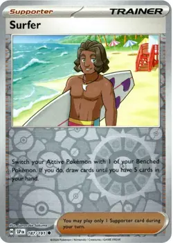 Pokemon Surfer 187/191 Reverse Holo Uncommon Surging Sparks Trainer NM MLC - Image 1