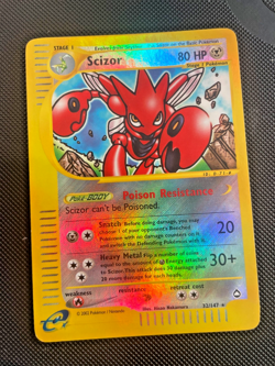 Scizor 32/147 Rare Reverse Holo Aquapolis Vintage 2002 E Reader Pokemon Card LP - Image 1