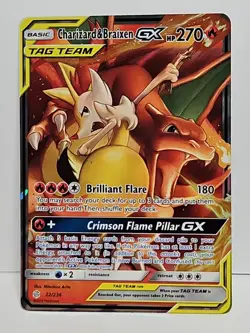 Pokemon Charizard & Braixen GX 22/236 Sm-Cosmic Eclipse Holo Tag Team - Image 1