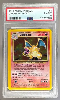 117757873 Charizard 1999 Pokemon Base Set Unlimited #4 Rare Holo PSA 6 - Image 1