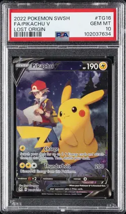 2022 POKEMON SWORD & SHIELD LOST ORIGIN #TG16 FULL ART/PIKACHU V PSA 10 - Image 1