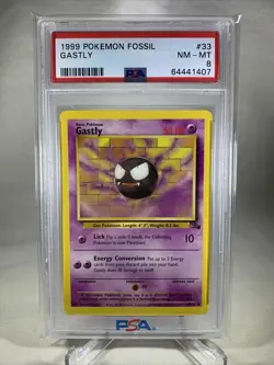 1999 Pokemon Unlimited Base Set Fossil Gastly 50/102 PSA 8 NM-MT - Image 1