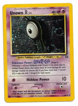 Pokemon Card: Unown A HOLO 14/75 Neo Discovery Set Vintage Rare! GD - Image 1