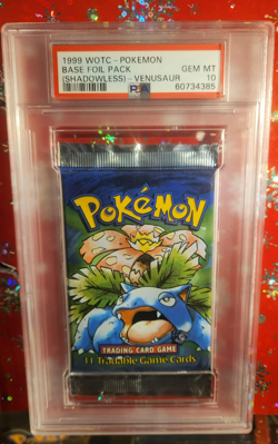 1999 Pokemon Base Set Shadowless Booster Pack Long Crimp Venusaur PSA 10 WOTC - Image 1