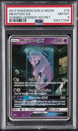 2017 POKEMON SUN & MOON SHINING LEGENDS SECRET #78 MEWTWO GX PSA 8 - Image 1