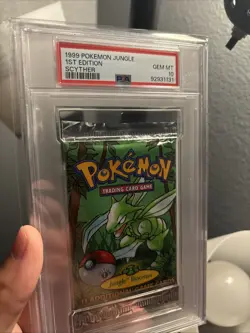 1999 Pokemon PSA 10 GEM MINT 1st Edition Jungle Booster Pack Scyther - Image 3