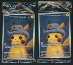 Lot of 2 Pokemon Pikachu Grey Felt Hat #085 Van Gogh Sealed Promo Card TCG PTCG - Image 1