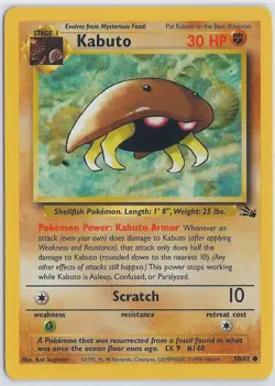 Kabuto 50/62 Fossil Unlimited 1999 Vintage WotC Pokemon Card - Image 1