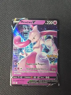 Portuguese Pokemon Mewtwo V SWSH223 Black Star Promo (Stamped Pokemon GO) - Image 1