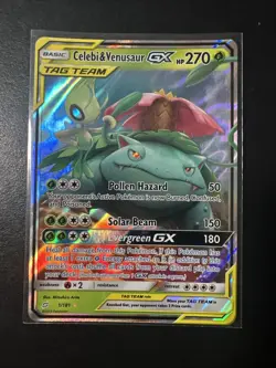 Pokemon TCG Celebi & Venusaur GX 1/181 Sm-Team Up Holo Tag Team Card LP/NM - Image 1