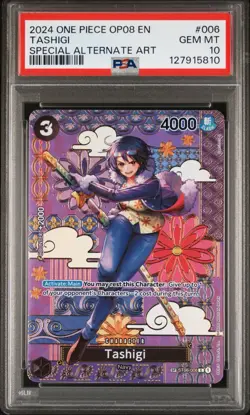 2024 ONE PIECE CARD OP08-TWO LEGENDS SPECIAL ALTERNATE ART #006 TASHIGI PSA 10 - Image 1