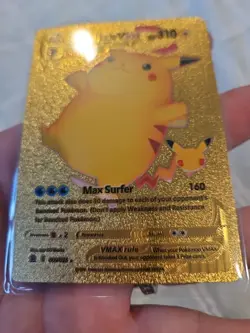 Surfing Pikachu Vmax Gold Foil Fan Art Vinyl Textured Collector Pokemon Card - Image 4