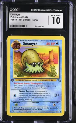 CGC GEM MINT 10 Pokemon 2000 Omanyte 1st Edition 52/62 Fossil - Image 1