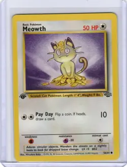 Pokemon Card 1st Edition Meowth 56/64 Vintage WOTC Jungle LP - 735 - Image 1