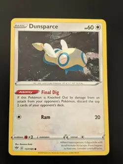 Pokemon TCG Common Dunsparce 137/189 S&S Darkness Ablaze NM/Mint Condition - Image 2