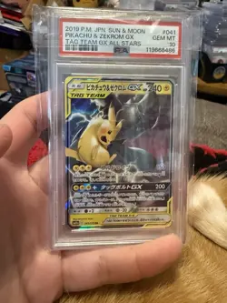 PIKACHU & ZEKROM GX TAG TEAM GX ALL STARS POKEMON JP SUN & MOON 2019 041 PSA 10 - Image 1