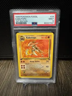 1999 POKEMON FOSSIL 1ST EDITION #24 KABUTOPS PSA 9 - Image 1