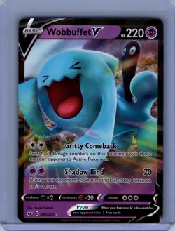 Pokemon SWSH01: Sword & Shield Base Set #086/202 Wobbuffet V Near Mint or Better - Image 1